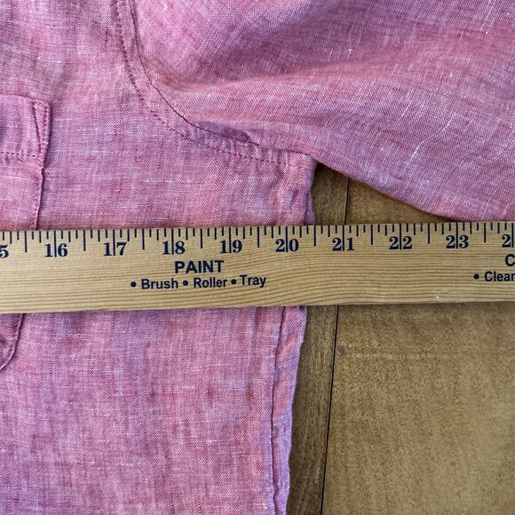 C&C CALIFORNIA Button Up Shirt Womens S Small Pink Linen V Neck Tunic Roll Tab - Picture 11 of 14